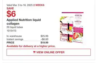 Costco Applied Nutrition Liquid Collagen offer