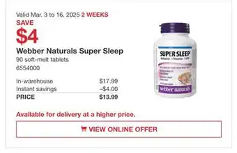 Costco Webber Naturals Super Sleep offer