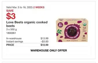 Costco Love Beets organic cooked beets offer