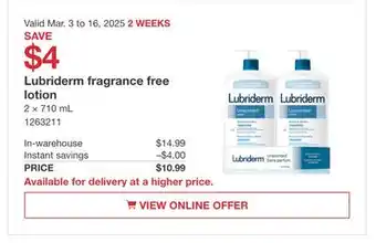 Costco Lubriderm Fragrance Free Lotion offer