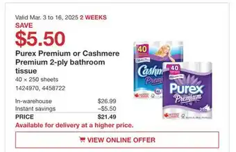 Costco Purex Premium or Cashmere Premium 2-ply bathroom tissue offer