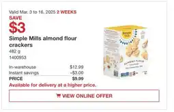 Costco Simple Mills almond flour crackers offer