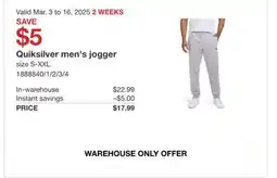 Costco Quiksilver men's jogger offer