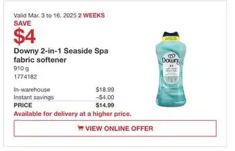 Costco Downy 2-in-1 Seaside Spa fabric softener offer