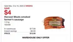 Costco Harvest Meats smoked farmer's sausage offer