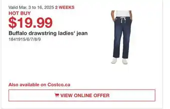 Costco Buffalo drawstring ladies' jean offer