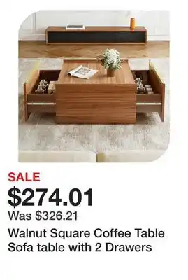 Bed Bath & Beyond Walnut Square Coffee Table Sofa table with 2 Drawers offer