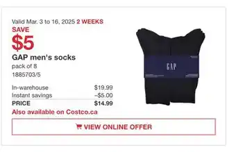 Costco GAP men's socks offer