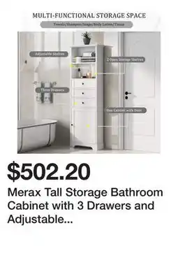 Bed Bath & Beyond Merax Tall Storage Bathroom Cabinet with 3 Drawers and Adjustable Shelves offer