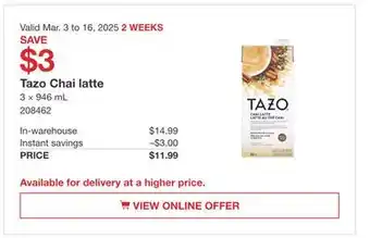 Costco Tazo Chai latte offer