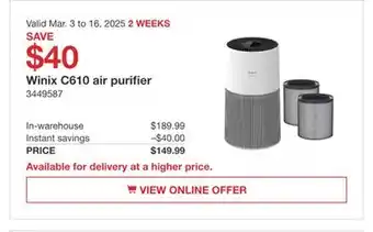 Costco Winix C610 air purifier offer