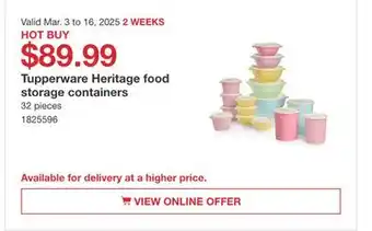 Costco Tupperware Heritage food storage containers offer