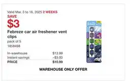 Costco Febreze car air freshener vent clips offer