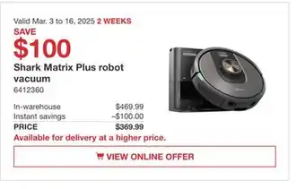 Costco Shark Matrix Plus robot vacuum offer