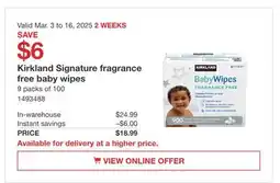 Costco Kirkland Signature fragrance tree baby wipes offer