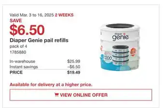 Costco Diaper Genie pail refills offer