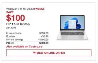 Costco HP 17-in laptop offer