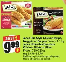 FreshCo Janes Pub Style Chicken Strips, Nuggets or Burgers Frozen offer