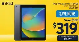 Walmart iPad (9th gen) Wi-Fi 64GB offer