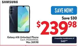 Walmart Galaxy A16 Unlocked Phone offer