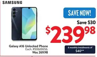 Walmart Galaxy A16 Unlocked Phone offer