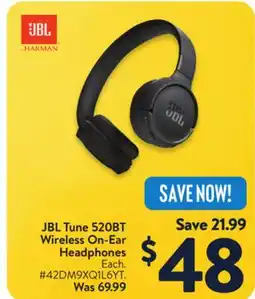 Walmart JBL Tune 520BT Wireless On-Ear Headphones offer