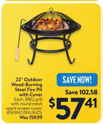 Walmart 22 Outdoor Wood-Burning Steel Fire Pit with Cover offer