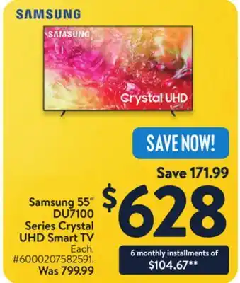 Walmart Samsung 55 DU7100 Series Crystal UHD Smart TV offer