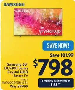 Walmart Samsung 60 DU7100 Series Crystal UHD Smart TV offer