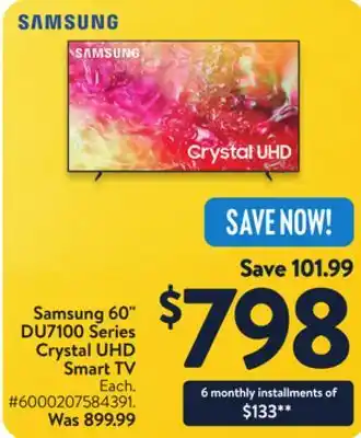 Walmart Samsung 60 DU7100 Series Crystal UHD Smart TV offer