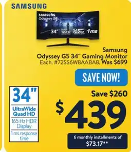 Walmart Samsung Odyssey G5 34 Gaming Monitor offer