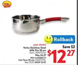 Walmart Verka Stainless Steel Milk Pan 18 cm offer