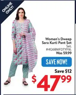 Walmart Women's Dweep Sara Kurti Pant Set offer