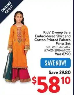 Walmart Kids' Dweep Sara Embroidered Shirt and Cotton Printed Palazzo Pants Set offer