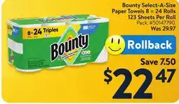 Walmart Bounty Select-A-Size Paper Towels 8 = 24 Rolls 123 Sheets Per Roll offer