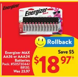 Walmart Energizer MAX AA36 or AAA24 Batteries offer