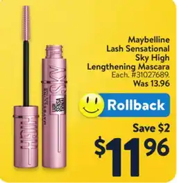 Walmart Maybelline Lash Sensational Sky High Lengthening Mascara offer