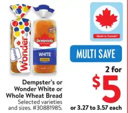 Walmart Dempster's Or Wonder White or Whole Wheat Bread offer