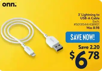 Walmart 3' Lightning to USB-A Cable offer