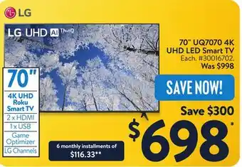 Walmart LG 70 UQ7070 4K UHD LED Smart TV offer