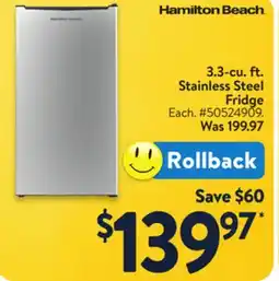 Walmart Hamilton Beach 3.3-cu. ft. Stainless Steel Fridge offer