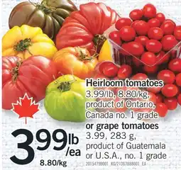 Fortinos HEIRLOOM TOMATOES OR GRAPE TOMATOES, 283 G offer