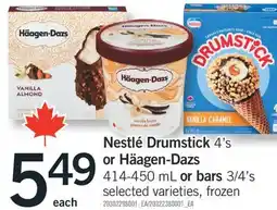 Fortinos NESTLÉ DRUMSTICK 4'S OR HÄAGEN-DAZS 414-450 ML OR BARS 3/4'S offer