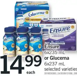 Fortinos ENSURE, 6X235 ML OR GLUCERNA, 6X237 ML offer