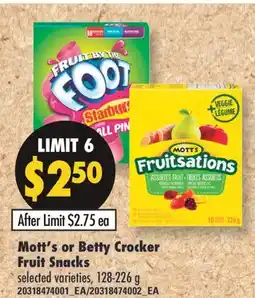 Fortinos MOTT'S OR BETTY CROCKER FRUIT SNACKS, 128-226 G offer