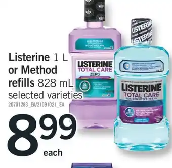 Fortinos LISTERINE, 1 L OR METHOD REFILLS, 828 ML offer