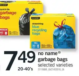 Fortinos NO NAME GARBAGE BAGS, 20-40'S offer