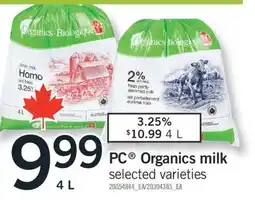 Fortinos PC ORGANICS MILK, 4 L offer