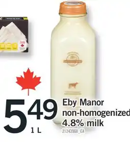 Fortinos EBY MANOR NON-HOMOGENIZED NON-HOMOGENIZED 4.8% MILK, 1 L offer