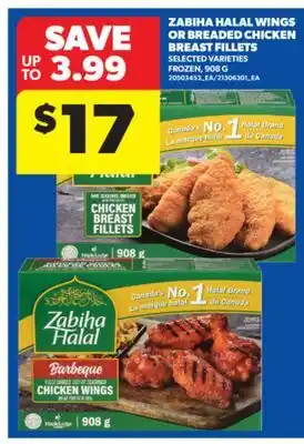 Real Canadian Superstore ZABIHA HALAL WINGS OR BREADED CHICKEN BREAST FILLETS, 908 G offer